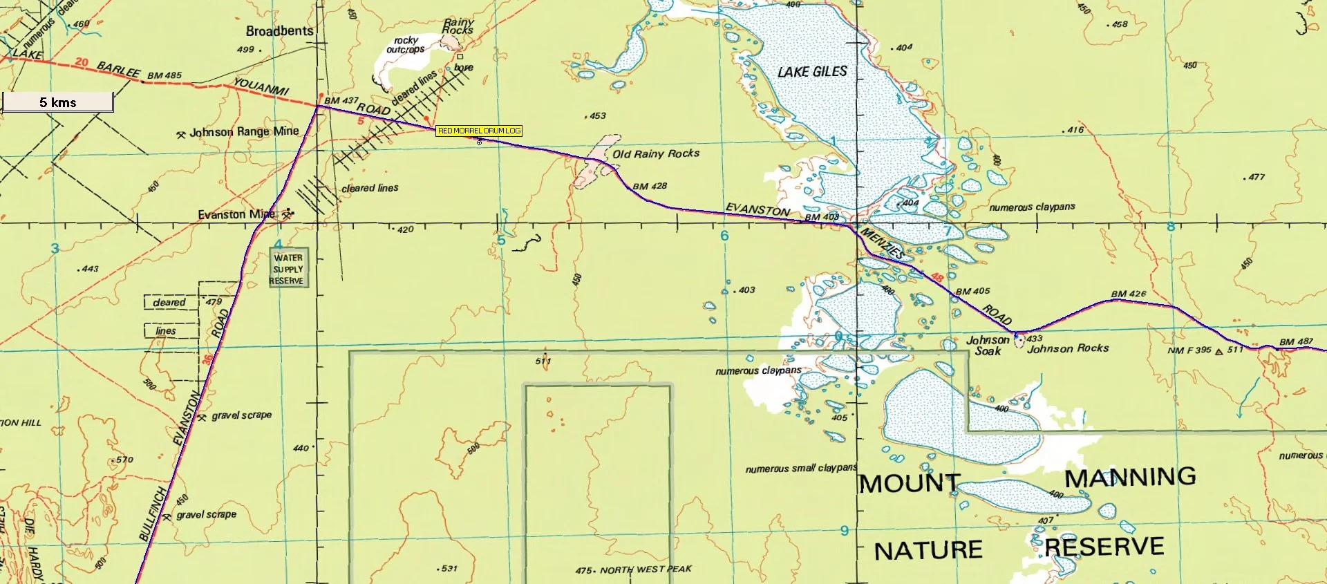 Survey map marking the exact location where the Red Morrel drum log was salvaged, near Lake Giles in the Goldfields
